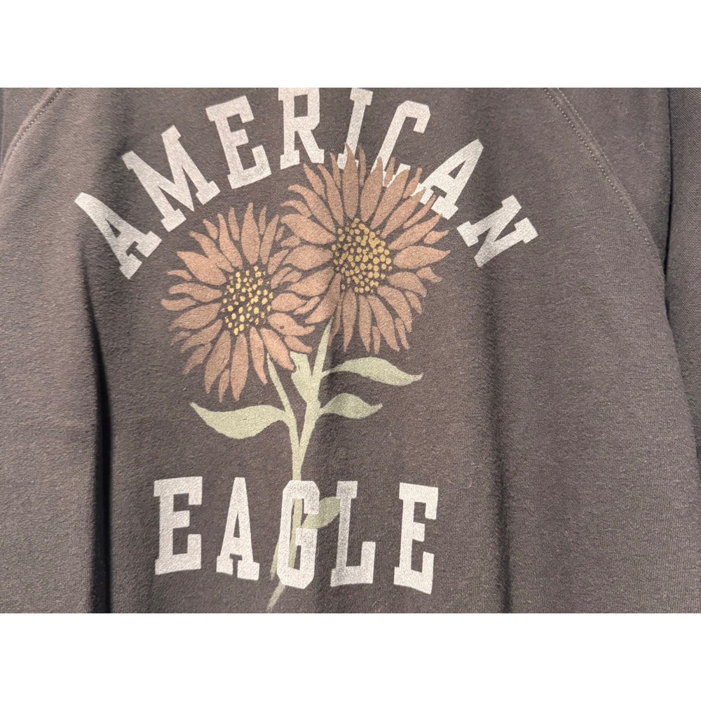 American Eagle Womens Sunflower Graphic Sweatshirt Washed Black Raglan - Picture 4 of 9